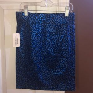 Blue metallic leopard print skirt